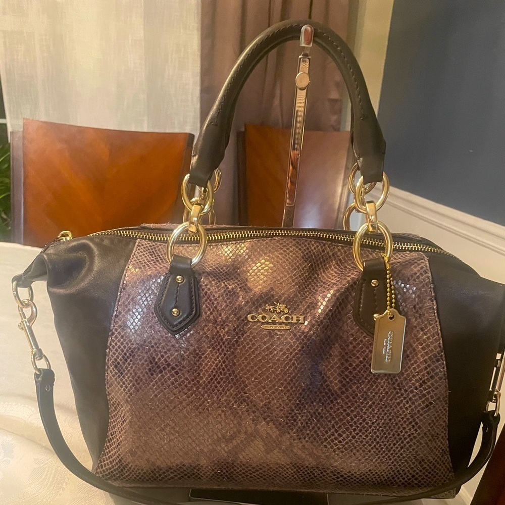 Rare - Coach Collette Two Way Python Graphite Pur… - image 2